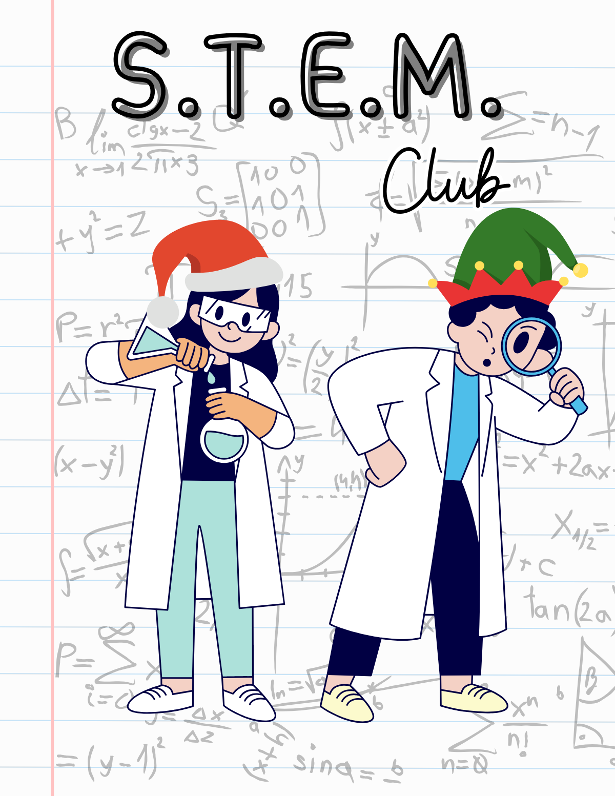 Two scientists with accompanying text, "STEM Club".